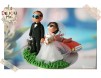 Figurine de tort pentru nunta - Mireasa, Mire, masina portocalie si pisicuta lor