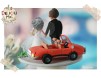Figurine de tort pentru nunta - Mireasa, Mire, masina portocalie si pisicuta lor