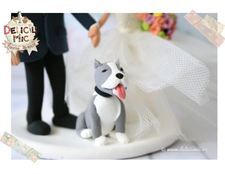 Figurine de tort pentru nunta - Miri alaturi de catelul lor si semn cu ...