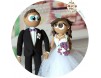 Figurine de tort pentru nunta - Mire si Mireasa cu trandafiri mov